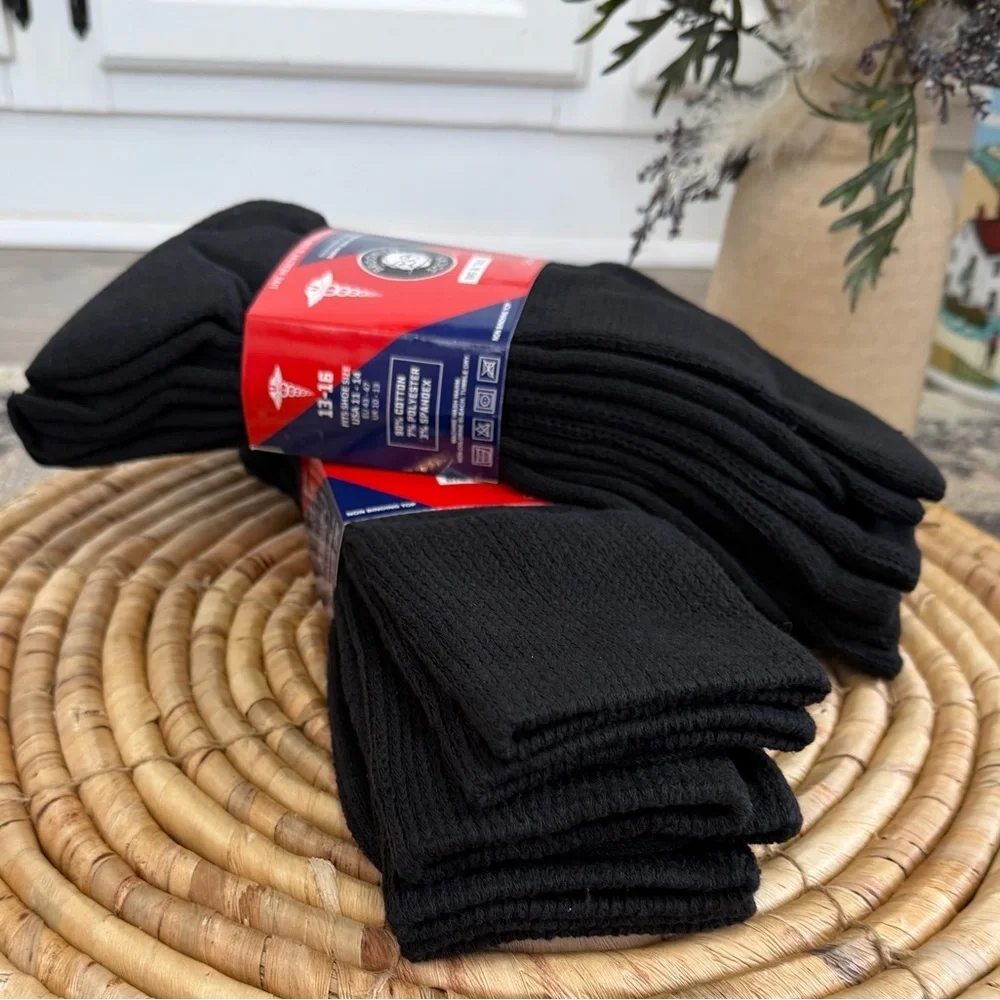 New Men’s Diabetic Black Medical Crew Socks 6 Pairs Big & Tall Cotton Nonbinding